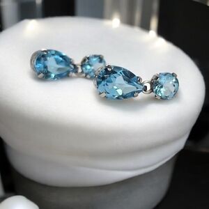 Sky Blue Topaz 10K White Gold Teardrop Earrings For Women Amazing Color Gemstone